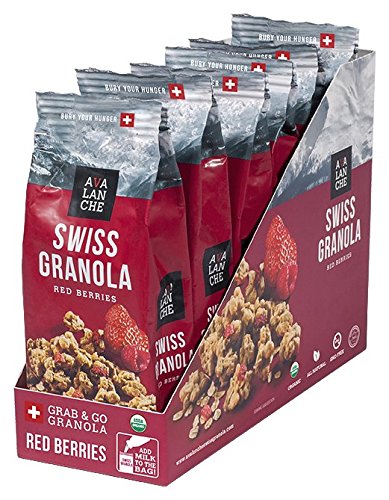 Avalanche Organic Red Berries Swiss Granola, 1.76 Ounce Bag (Pack of 6) Organic, Non-GMO, All Natural, Kosher, Portable Packet of Granola, Convenient Size Snack On The Go, Can Pour in Milk or Yogurt