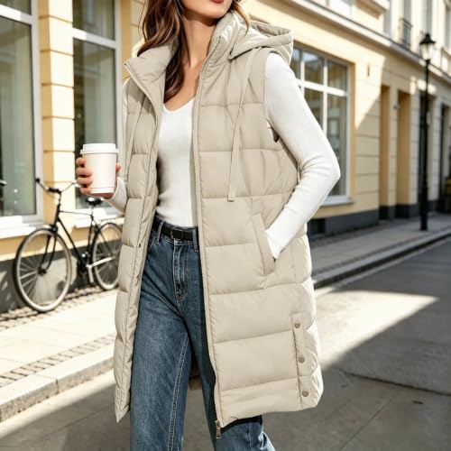 Long Puffer Vest Women Hooded Zip Up Warm Winter Sleeveless Quilted Coat - image 8