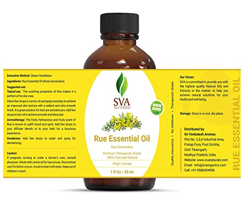 Sva Organics Rue Essential Oil 1 Oz 100% Pure Natural Premium Therapeutic Grade With Dropper For Diffuser, Aromatherapy, Skin Care, Hair & Massage #TOP2