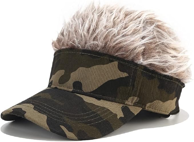 Novelty Hair Visor Cap Sun Visor Hat with Wig Spiked Hairs Adjustable Fashion Baseball Golf Cap for Men & Women