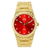 Techno Pave Men's 45mm Nugget Watch with Diamond Accent Dial - Gold Red Dial