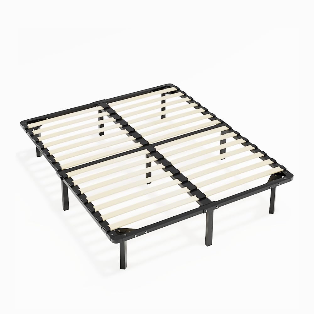 TEENO Rete Letto Matrimoniale 160x190 a Doghe in Legno,con 9 Gambe e 2x14 File di Doghe,Alto Sotto Letto 32 cm per Ampio Spazio di Archiviazione,Adatta a Tutti i Tipi di Materassi,Stile Moderno
