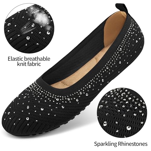 Almusen Flats for Women Dress Shoes: Comfortable Soft Knit Ballet Flats Glitter Round Toe Casual Work Business Shoes for Office Driving Wedding4