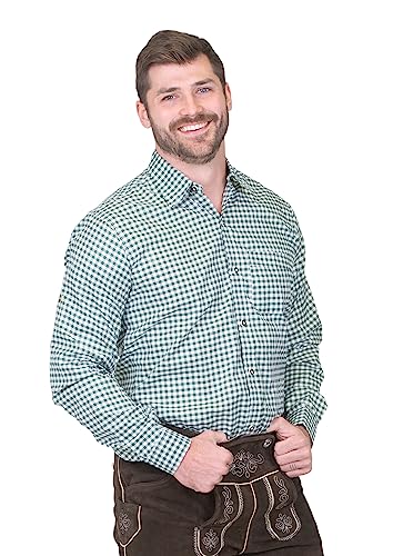 Dirndl Trachten Haus German Green Lederhosen Button Down Longsleeve/Shortsleeve Shirt (US Alpha XX-Large Regular Regular Green)
