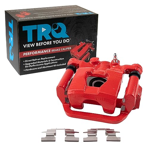 Image of TRQ Rear Left Brake Caliper w /Bracket Performance Red Drivers Side | For 2002-2018 Nissan Altima 2003-2007 Maxima