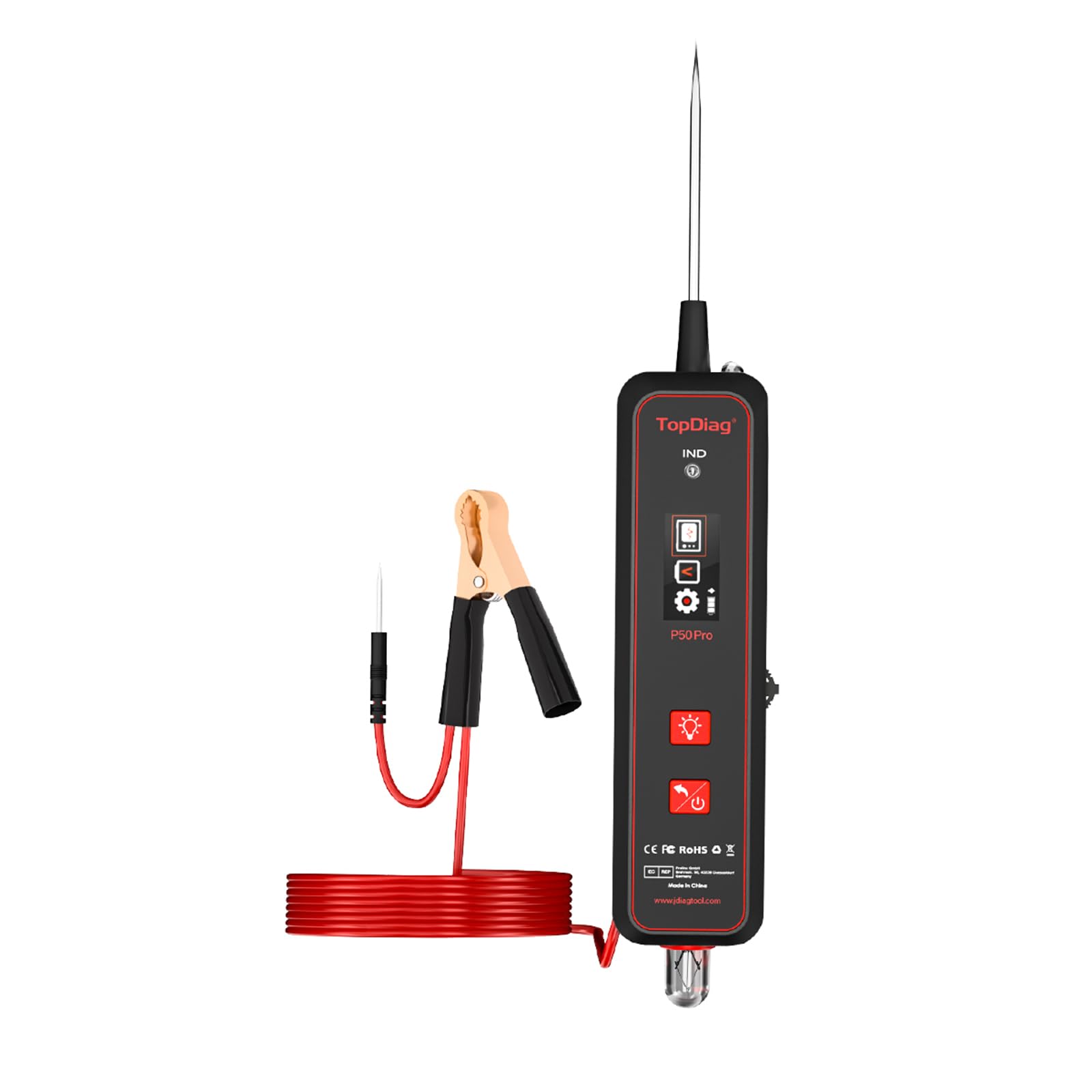 Shkalacar TopDiag p50pro KFZ Stromkreistester, 12V 24V Auto Spannungsprüfer Stift mit mit Taschenlampe, Unterstützt den AC/DC-Signalmodus, AC/DC-Prüfung, Stromkreissonden Kit für Autobatterie