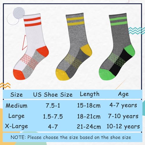 Comfoex Boys Crew Socks Half Cushioned Athletic Socks Cotton Calf Socks For Big Little Kids 6 Pairs2