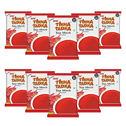 Image of Pushp Brand Tikha Tadka Red Chilli Powder (Teja, Pouch Pack of 10, 200g in each pack)