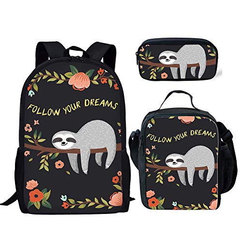Set di 3 zaini per la scuola con dinosauri grande borsa a tracolla con portabottiglie portapranzo astuccio per matite Sogni di bradipo Taglia unica Zaini Daypack