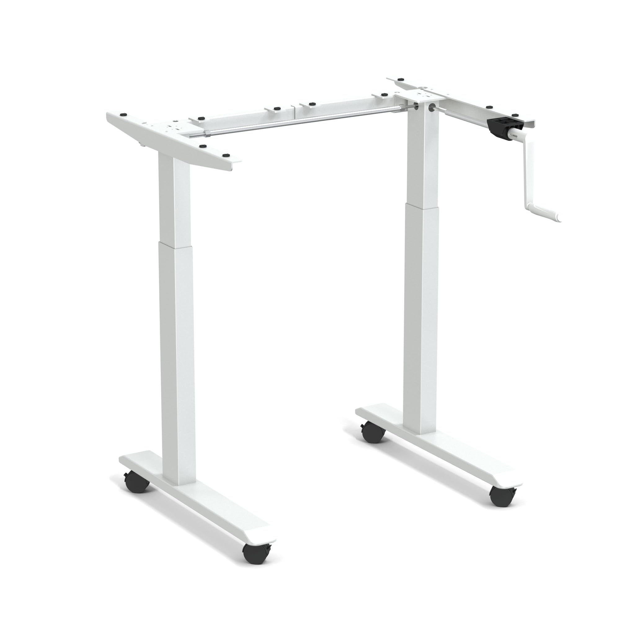 StudyDesk - Kleiner Handkurbel Höhenverstellbarer Schreibtisch - Höhe 60,8-106 cm - Breite 75-110 cm - Mobil - Weiß