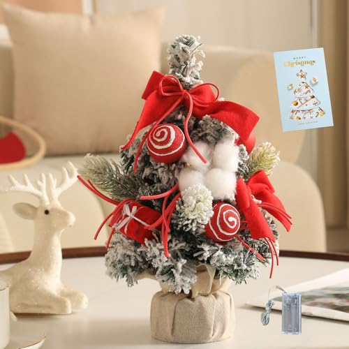 HWSHOW 【LEDライト＆カード付】 卓上 クリスマスツリー ミニ 30cm 完成品 (ライト以外) おしゃれ 北欧 韓国ins風 クリスマスプレゼント インテリア かわいい 飾り 雪化粧 卓上ツリー