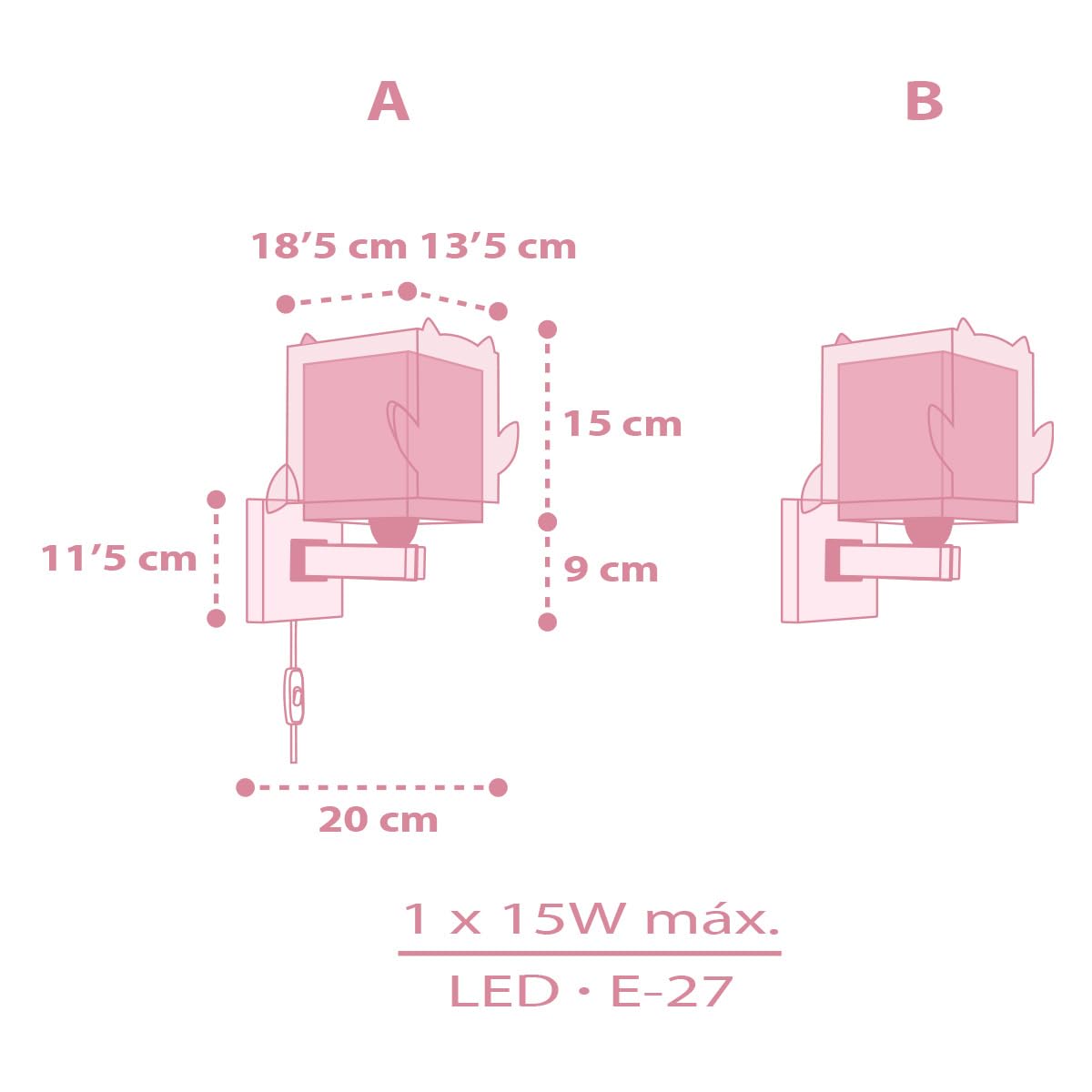 Dalber Lámpara Aplique Pared Infantil Búho Rosa | Lámpara aplique de pared con instalación directa a la corriente o mediante cable con interruptor incluido.