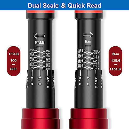Image of SUERCUP 3 /4-inch Drive Click Torque Wrench, 100-850ft.lb /135.5-1151.8Nm | ±3% Accuracy, Heavy Duty Torque Wrench, Professional, Dual Direction Adjustable, 48-Tooth, for Truck & Tractor Maintenance
