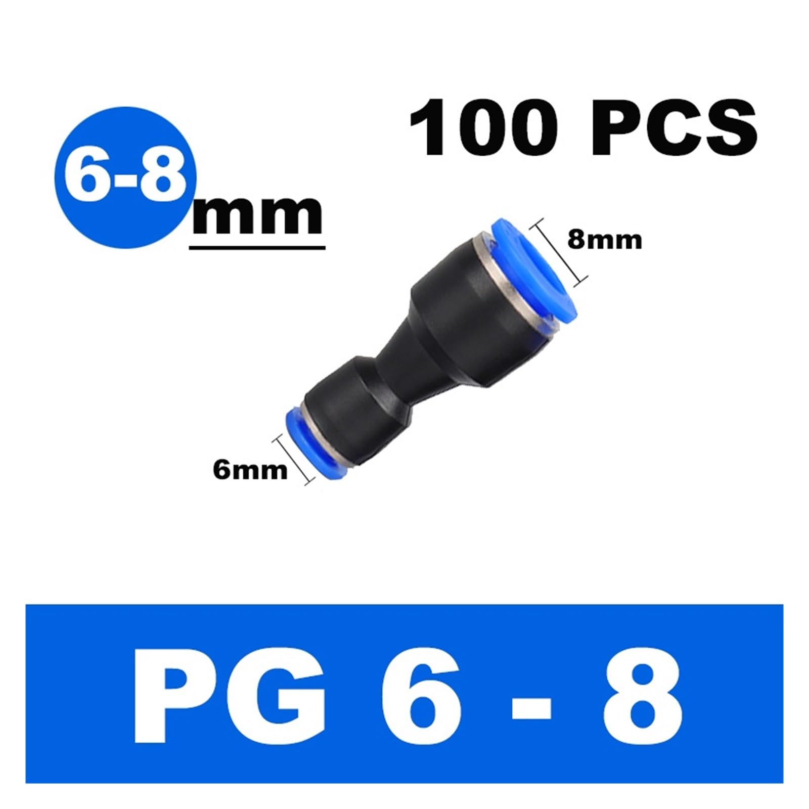 SSIMOO 100/50 Uds. Serie PU/PG 6-8mm 4 a 16mm OD tubo de velocidad de flujo de aire de manguera conectores neumáticos de aire rápido de plástico acoplamiento accesorio de latón kindly (Color : 6mm-8m