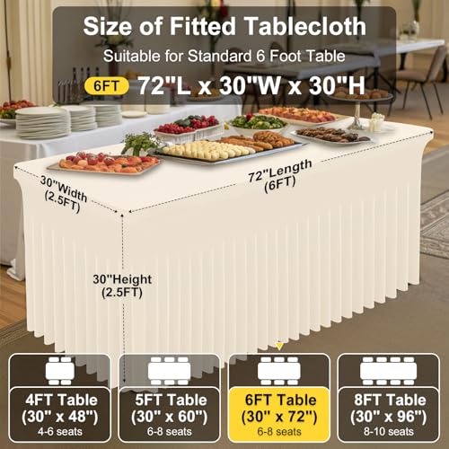 Image of Smiry Spandex Elastic Fitted Table Cloth Skirt for 6FT Rectangle Table | Stretch Washable Table Cloth, Banquet Table Cover for Wedding, Party, Indoor & Trade Shows, (Beige, 72Lx30Wx30H)