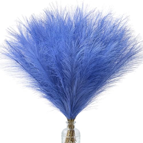 Alecono Navy Blue Pampas Grass 17in Artificial Faux Fluffy Pampas Grass Decor for Home Wedding Centerpieces Party
