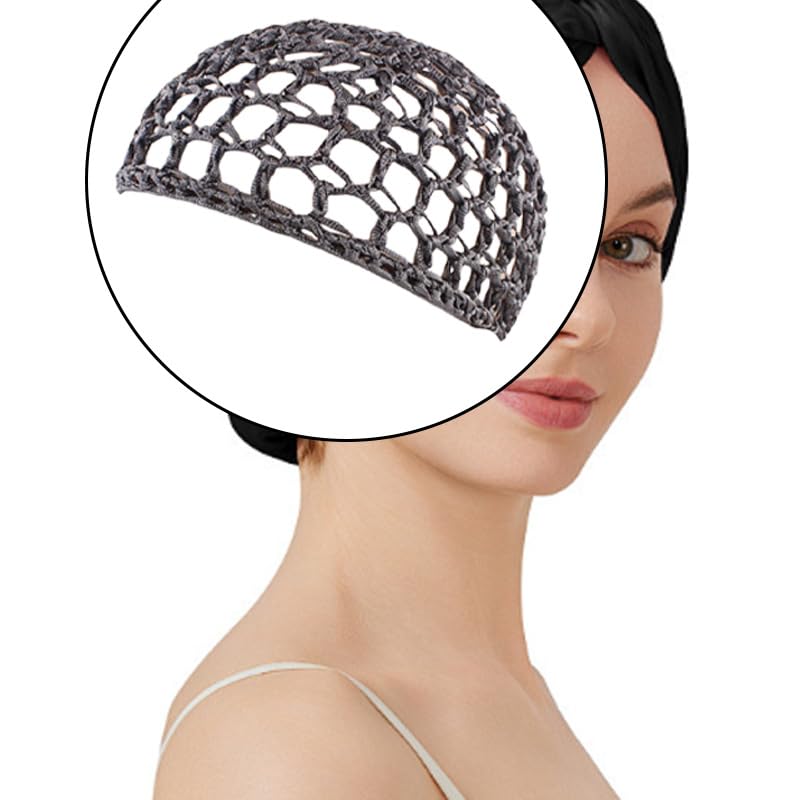 5PCS Crochet Hair Nets for Sleeping - Reusable Sleeping Hair Wrap & Wig Protection Cap for Shower, Makeup(Black+Gray)