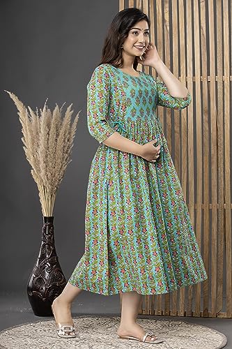 Image of Vinny's Creation Women's Cotton Maternity Kurti | Floral Printed Feeding Kurta with Hidden Zipper | Stylish Pregnancy Gown & Nursing Dress for Womens