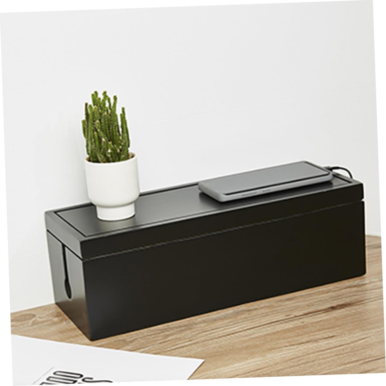 Caja Organizadora de Enchufes Grande de Madera Negra