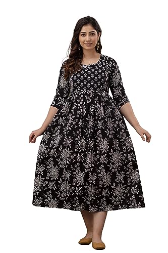 Image of The Moon Star Women's Cotton Floral Printed Anarkali Maternity Feeding Kurti | Breastfeeding Dress for Mothers | Zipper Feeding Kurti, Nursing Kurti, Comfortable and Trendy Maternity Wear