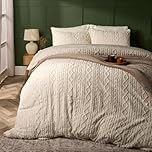 OHS Cable Knit Single Bedding Set, Teddy Fleece Quilt Cover Single Warm Duvet Covers Christmas Bedding Sherpa Reverse with Pillowcases Super Soft Cosy Quilt Covers - Cream