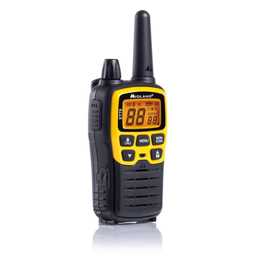 Midland XT70 Adventure PMR-Walkie Talkie Kofferset, 2x Funkgeräte mit bis zu 12 km Reichweite, mit LCD-Display und Micro-USB-Ladebuchse, für Kinder und Outdoor