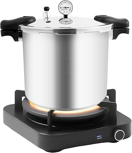 Enlatadora a presión de 23 cuartos de galón y olla con manómetro 10PSI válvula de seguridad a prueba de explosiones tamaño extra grande para grandes