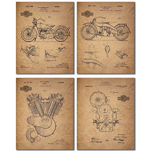 Harley Davidson Patent Prints (8x10 - Set of 4 Prints)