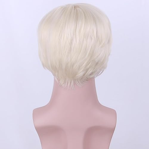 Miniatura 4 de Peluca rubia corta y recta para hombre, peluca sintética resistente al calor, con bufanda