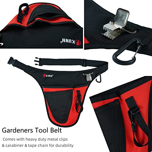 Kunn Garden Tool Belt,Durable Adjustable Tool Belt Waist Pouch With 4 Pocket For Women Men Gardeners Florist Red #TOP2