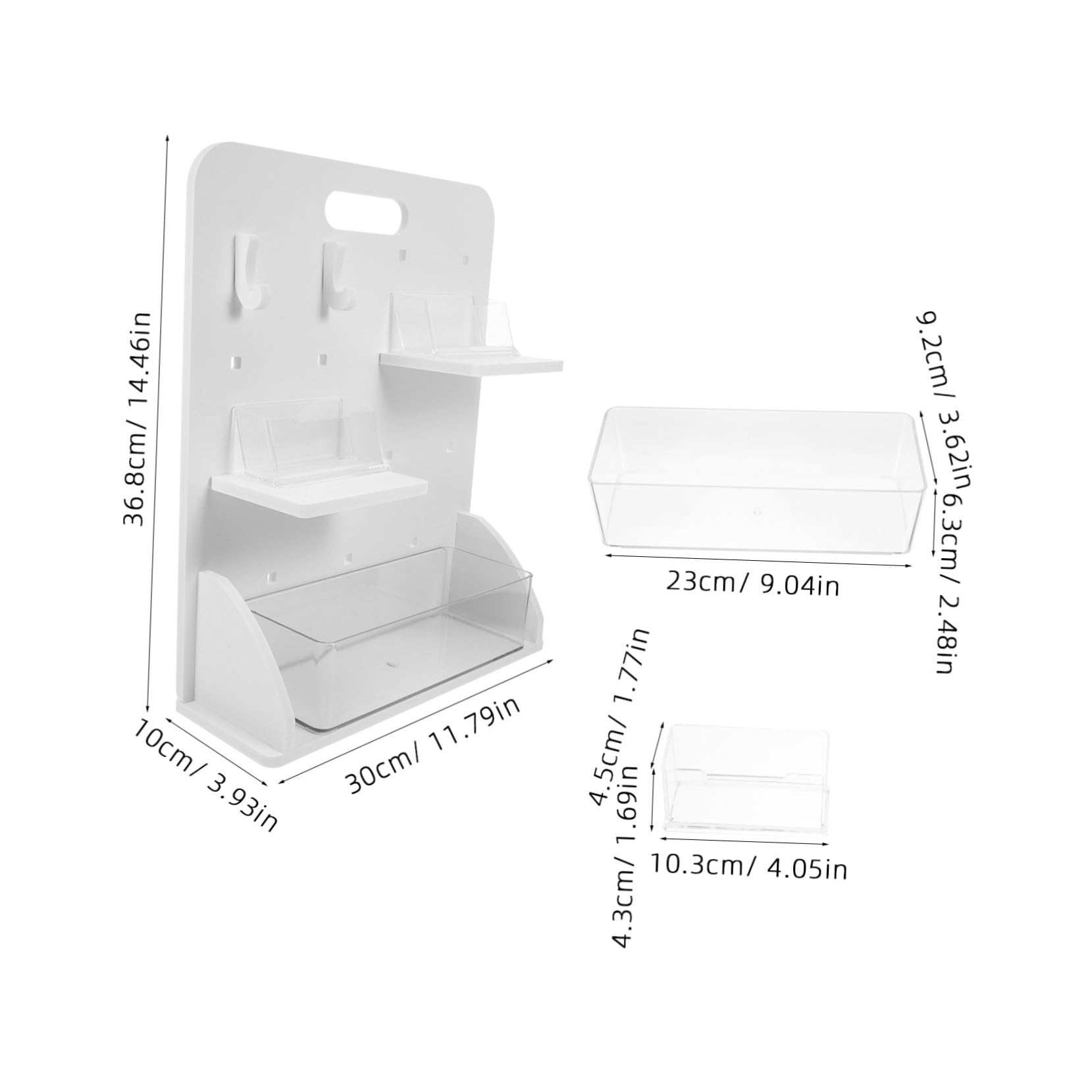 Ciieeo Pegboard Drawer Organizer 2 Shelves 2 Hooks 1 Large Box 1 Small Card Holder No-drill Office Desk Stationery Organizer