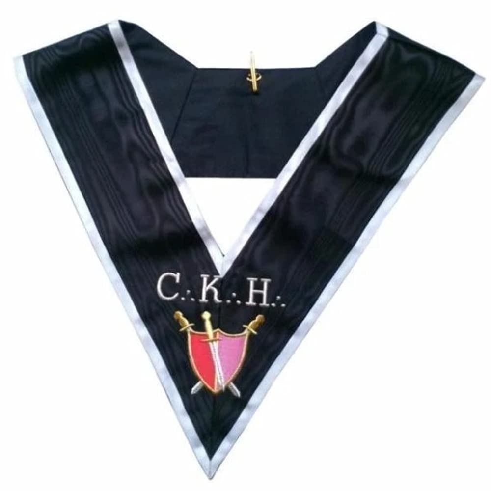 Bricks Masons Grand Servant d'Armes 30th Degree French Collar - Black Moire with White Borders