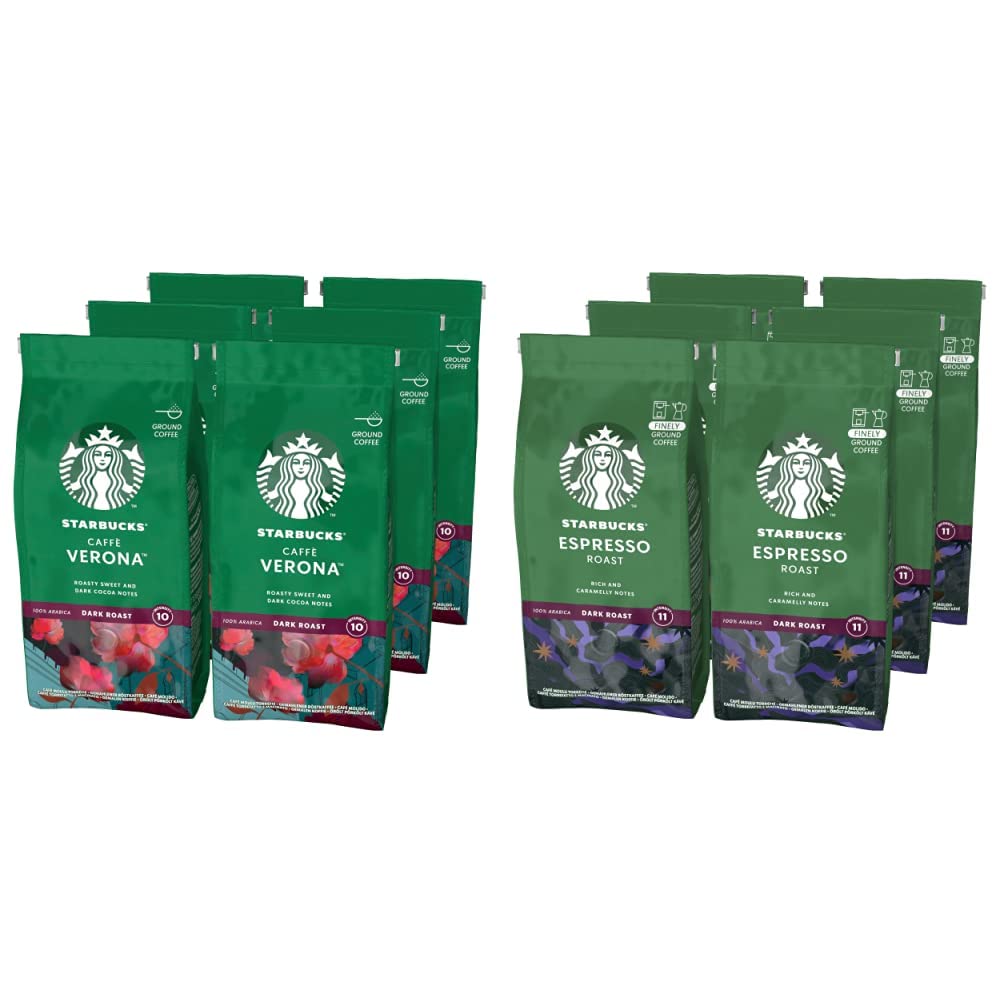 STARBUCKS Caffè Verona, Tueste Intenso, Café Molido 200g (6 Bolsa) & Espresso Roast, Tueste Intenso, Café Molido 200g (6 Bolsa)