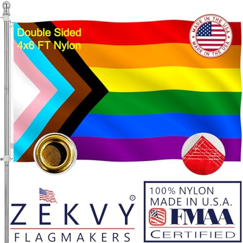Pride Flag 4x6 Outdoor Made in USA - Double Sided Heavy Duty Nylon Vivid Color LGBTQ Flag with 2 Brass Grommet