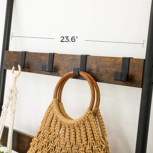 VASAGLE Blanket Ladder Shelf, Wall-Leaning Rack, 5-Tier Closet Quilt Stands, with 4 Hooks, Rustic Brown ULLS011B01