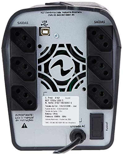 RAGTECH – Nobreak New Easy Pro NEP 1200 – 1.200VA/840W – 1 bateria 12V/7Ah – Bivolt – 6 tomadas – Modelo 4162 glide