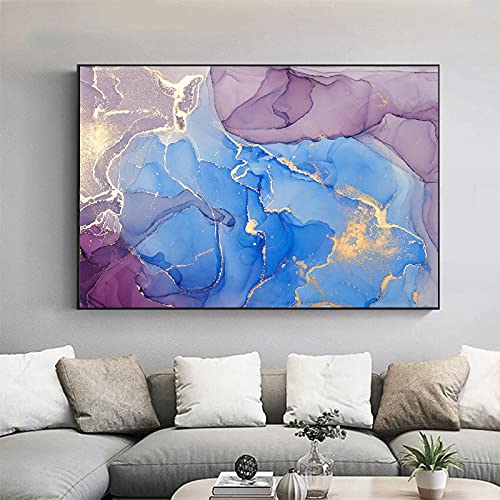 Peinture rose bleu encre abstraite grand format pour habiller un grand mur vide de salon