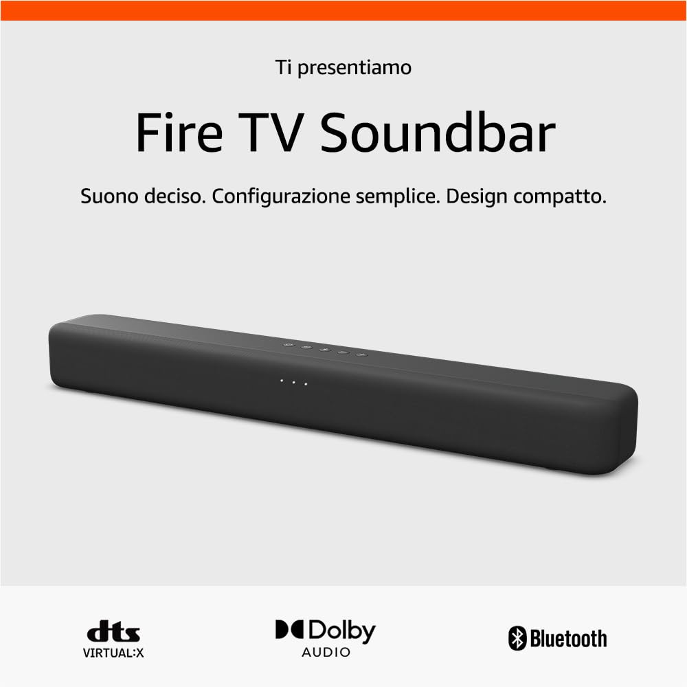 Ti presentiamo Fire TV Soundbar di Amazon, altoparlante 2.0 con DTS Virtual:X, Dolby Audio e Bluetooth