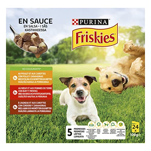 FRISKIES Fleisch- und Gemüsesaucen – 24 x 100 g – Dosen für ausgewachsene Hunde