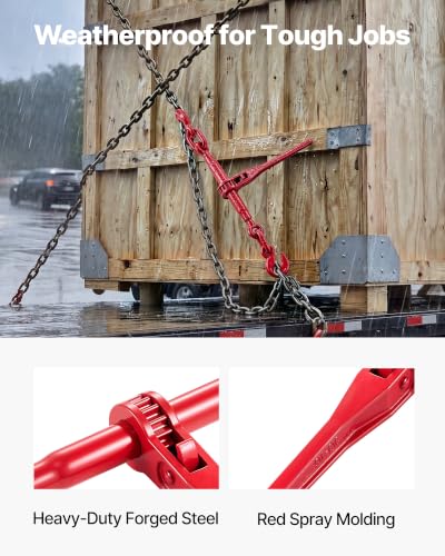 Image of VEVOR 9215LBS 3 /8 inch - 1 /2 inch Ratchet Binders 9,215 LBS Secure Working Load, G70 Hooks and Adjustable Length, for Grade 70-80 Chains, Tie Down, Hauling, Towing, 2-Pack, Red