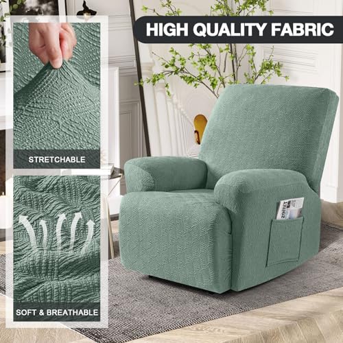 Image of Timeles Recliner Covers Recliner Chair Covers Reclining Couch Covers Sofa Slipcovers Stretch Soft Washable (One-Seater, Winter Mint)