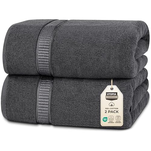 Utopia Towels – Premium Jumbo Bath Sheet (90 x 180 cm, 2 Pack) – 100% Ring Spun Cotton Highly Absorbent and Quick Dry Extra Large Bath Sheet – Super Soft Hotel Quality Towel (Grey)