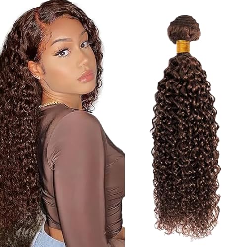 AiPliantfis Curly Wave Human Hair Bundle Brown #4 Tissage Naturel Cheveux Humain 1 Bundle Chocolate Human Hair Extension Tissage Bresilien en Lot 100g/PC Double Weft...
