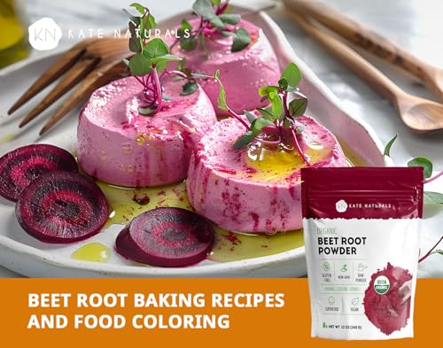 Image of Kate Naturals Organic Beet Root Powder for Smoothies, Baking & Juice. Raw Beetroot Superfood & Natural Red Food Coloring (12oz, Non-GMO, Earthy Flavor) (Pack of 2)