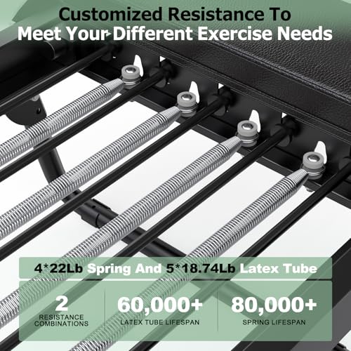 XDDIAS Pilates Reformer 91.3\" Large Foldable Reformer Pilates Machine with Longer Slide Rails, Jump Board, 2 Resistance Combinations, 6.2\' Height Friendly Pilates Equipment for Home Gym, Up to 400 LBS