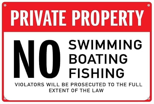 Gemdlao Signage Private Property No Swimming Boating Fishing Wall Art Decor Plaque For Cafe Farm Garage Garden Yard Tin Sign 8X12 Inch