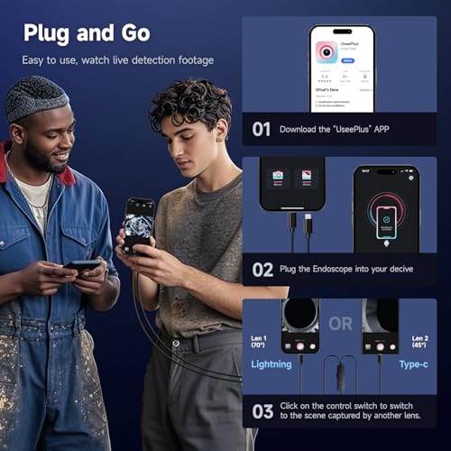 Image of Endoscope Camera with Light, Dual-Lens 1920P HD Borescope with 8+1 Adjustable LED Lights, IP67 Waterproof Inspection Camera 16.5FT Semi-Rigid Snake Camera for iOS & Android (2 Interface)
