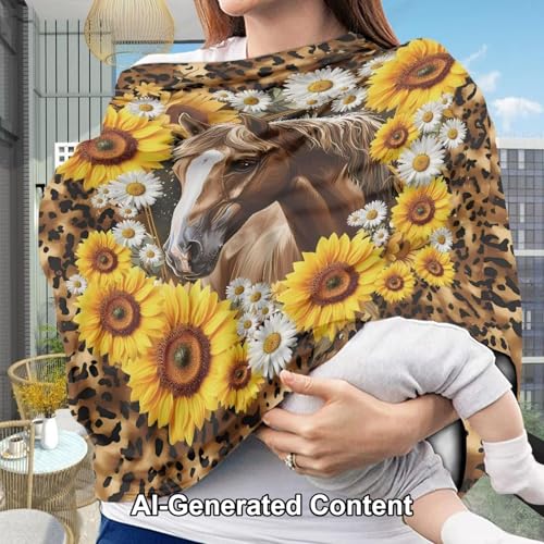 Image of ZFRXIGN Sunflower Horse Baby Car Seat Cover Girls Nursing Scarf Carseat Canopy Gifts Multi-Use Cover Ups for Stroller High Chair Shopping Cart Daisy Leopard Cheetah