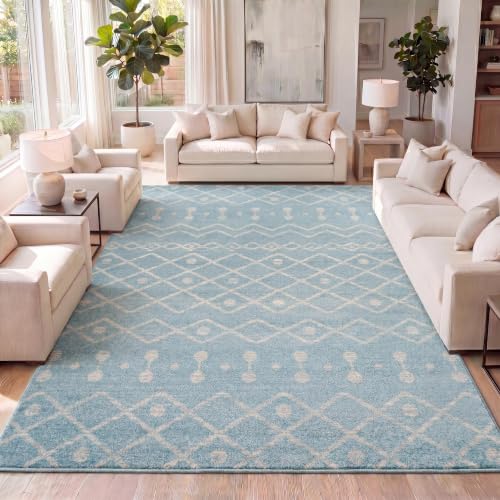 Image of JONATHAN Y Aksil Moroccan Beni Souk Turquoise /Cream Indoor Area Rug, 8x10, Bohemian, Scandinavian, Easy-Cleaning for Living Room, Bedroom, Kitchen, Pet Friendly, Non-Shedding (MOH208D-8)