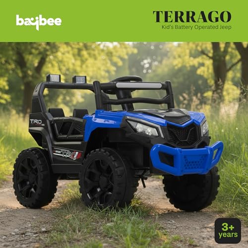 Image of Baybee Terrago Battery Operated Jeep for Kids, Ride on Toy Baby Car with Light & Music, Dual Mode Kid Jeep Battery Car, Rechargeable Electric Jeep Car for Kids to Drive 3 to 8 Years Boy Girl (Blue)